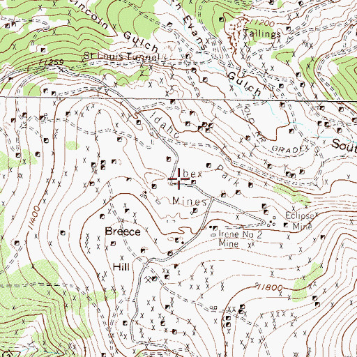 Topographic Map of Ibex Mines, CO