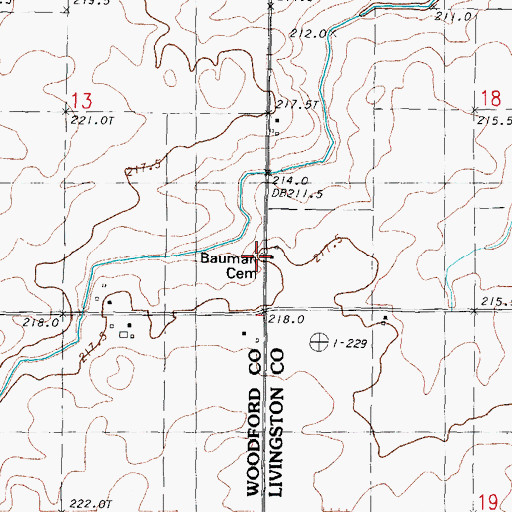Topographic Map of Bauman Cemetery, IL