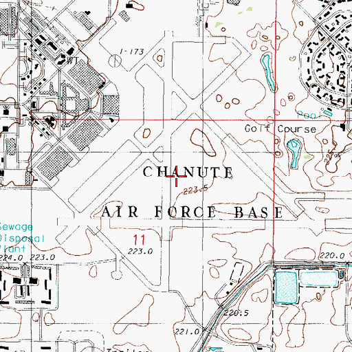 Topographic Map of Chanute Air Force Base (historical), IL