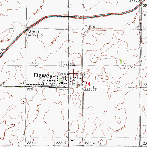 Topographic Map of Dewey Mennonite Church, IL