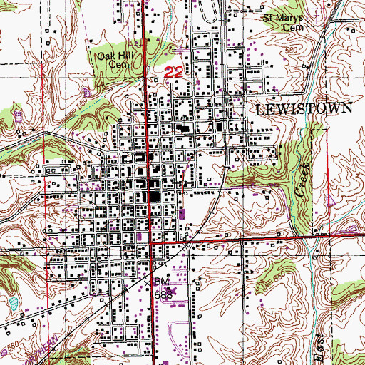 Topographic Map of Lewistown Church of the Nazarene, IL
