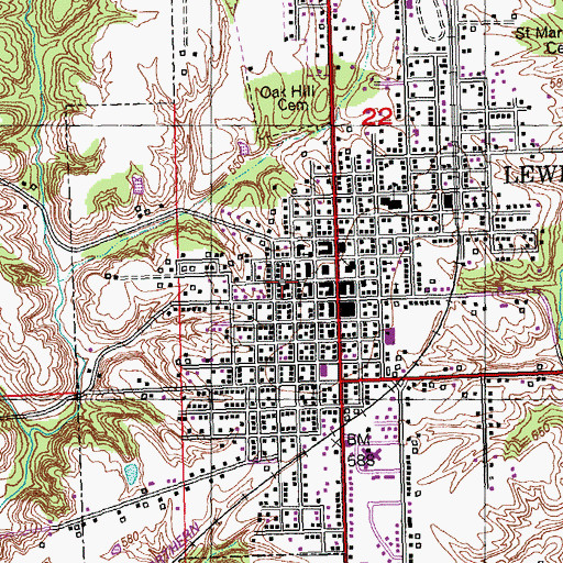 Topographic Map of Lewistown Carnegie Public Library, IL