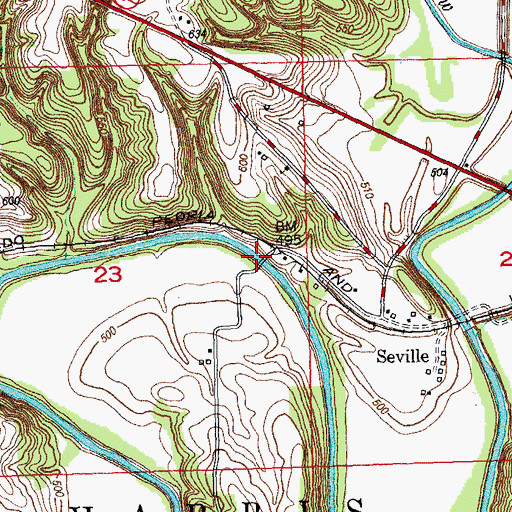 Topographic Map of Seville Bridge, IL