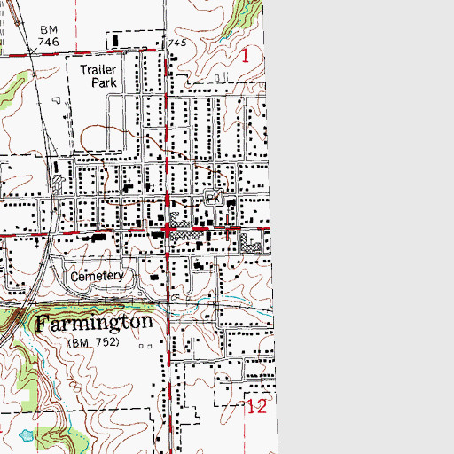 Topographic Map of Farmington Public Library, IL