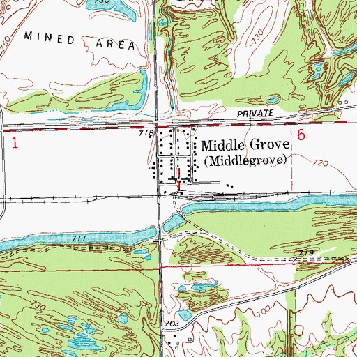 Topographic Map of Middlegrove Post Office, IL