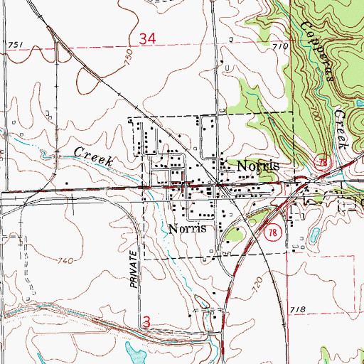 Topographic Map of Norris Post Office, IL
