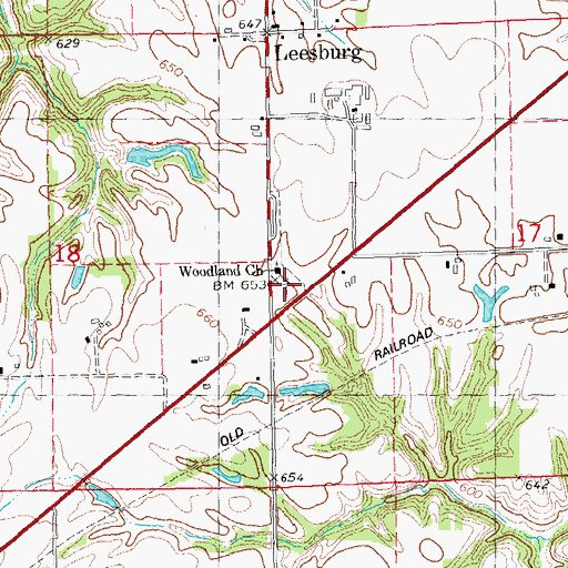 Topographic Map of Woodland Cemetery, IL