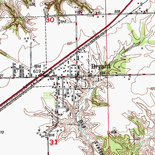 Topographic Map of Bryant School (historical), IL