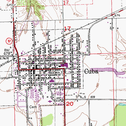 Topographic Map of Cuba Senior High School, IL