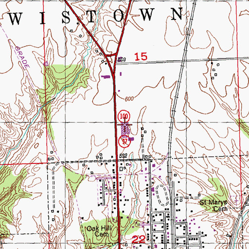 Topographic Map of Lewistown Community High School, IL