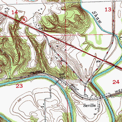 Topographic Map of Seville School (historical), IL