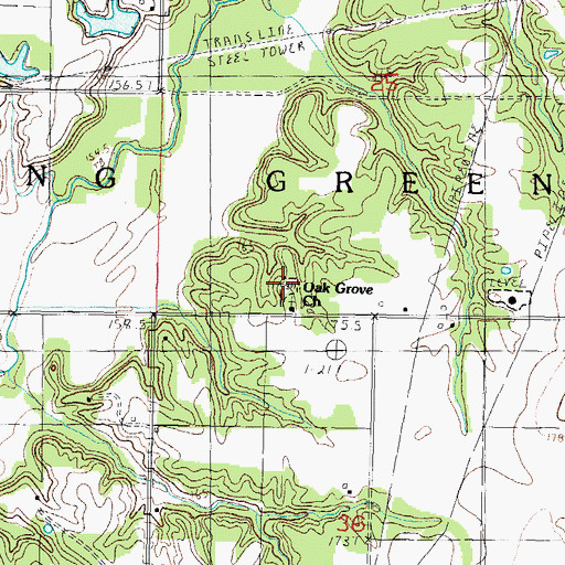 Topographic Map of Oak Grove Cemetery, IL