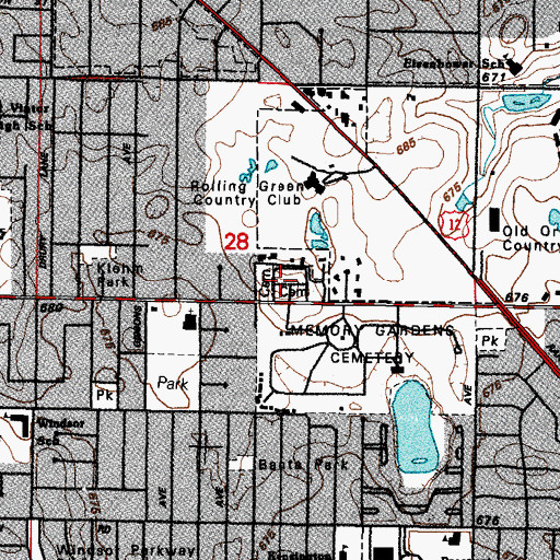 Topographic Map of Wheeling Township Arlington Heights Cemetery, IL