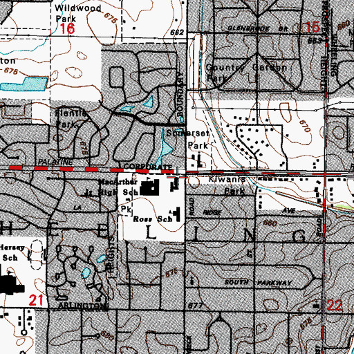 Topographic Map of Wheeling Center School (historical), IL