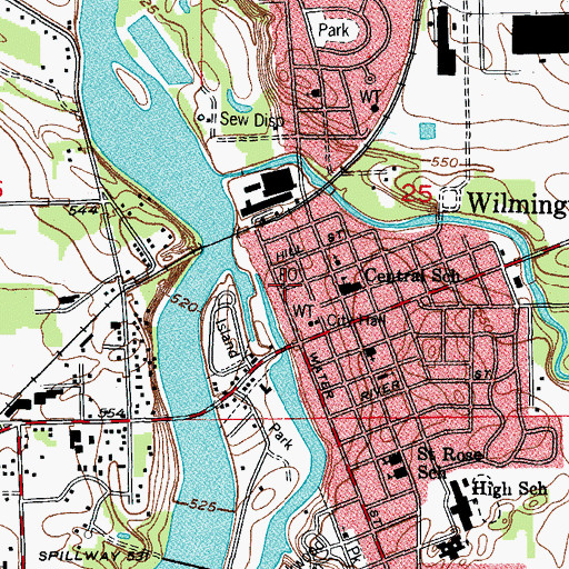 Topographic Map of Wilmington Post Office, IL