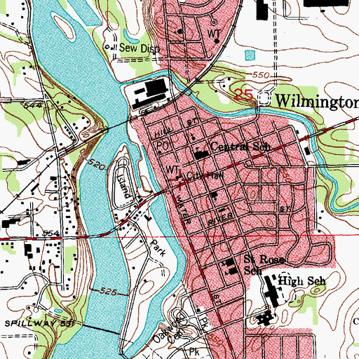 Topographic Map of Wilmington City Hall, IL