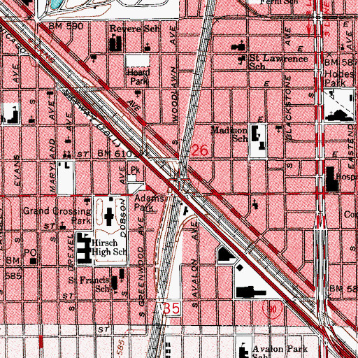 Topographic Map of Grand Crossing, IL