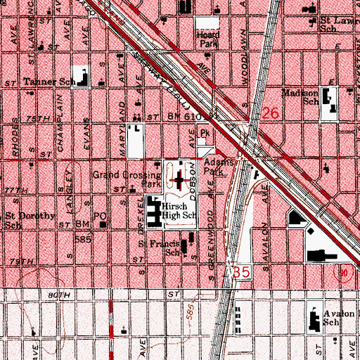 Topographic Map of Grand Crossing, IL
