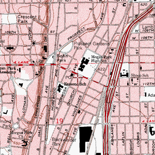 Topographic Map of Morgan Park, IL