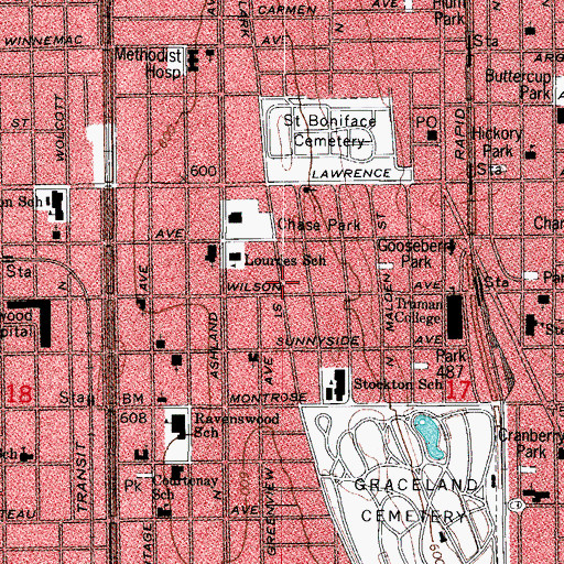 Topographic Map of Ravenswood, IL