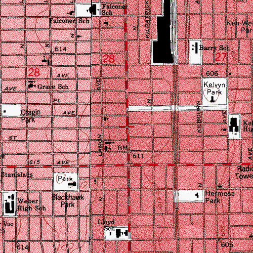 Topographic Map of Kelvyn Grove, IL