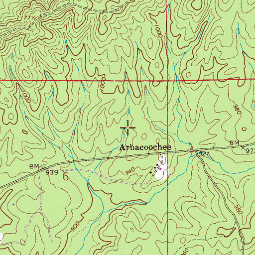 Topographic Map of Arbacoochee Lode and Placer Mine, AL