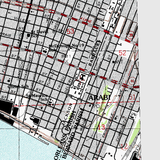 Topographic Map of Jackson Barracks, LA