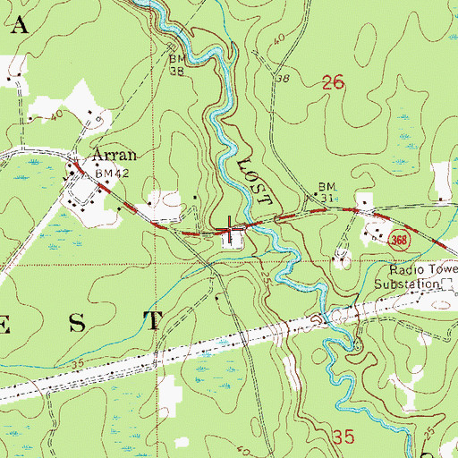 Topographic Map of Arran Cemetery, FL
