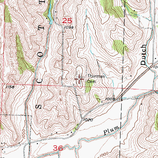 Topographic Map of Thurman Cemetery, IA