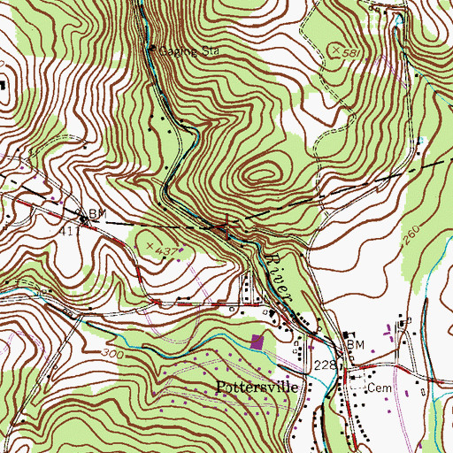 Topographic Map of Pottersville Falls, NJ
