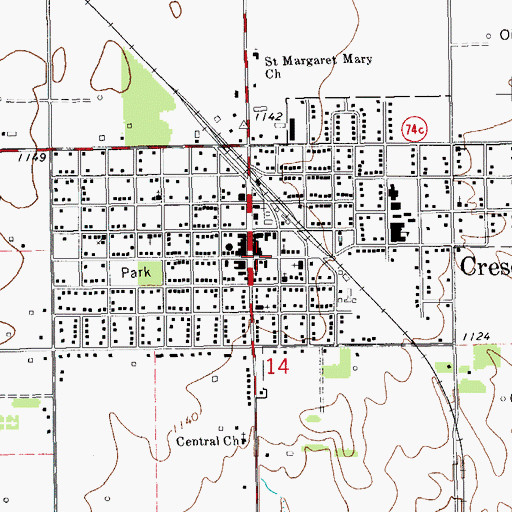 Topographic Map of Crescent Post Office, OK