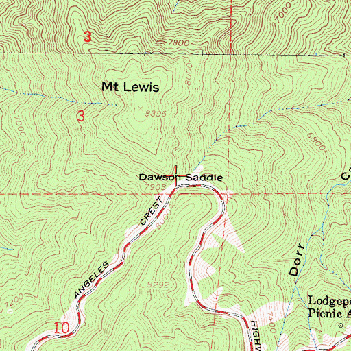 Topographic Map of Dawson Saddle Trail, CA