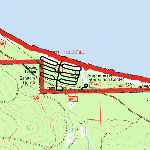 Topographic Map of Merrill Information Center, CA
