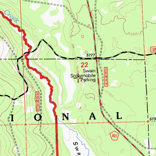 Topographic Map of Swain Snowmobile Parking, CA