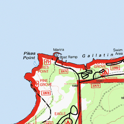 Topographic Map of Pikes Point Boat Ramp, CA