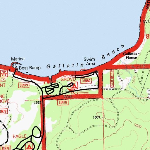 Topographic Map of Gallatin Picnic Area, CA