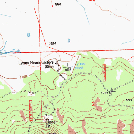 Topographic Map of Lyons Well, CA