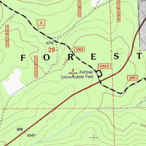 Topographic Map of Ashpan Snowmobile Park, CA