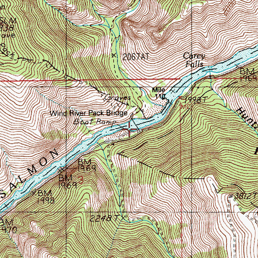 Topographic Map of Wind River Pack Bridge, ID