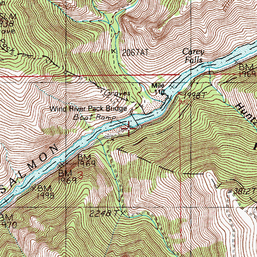 Topographic Map of Wind River Bridge Trailhead, ID