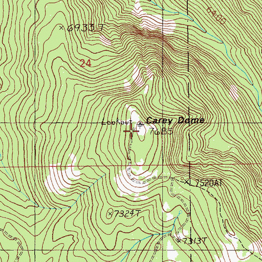 Topographic Map of Carey Dome Scenic View, ID