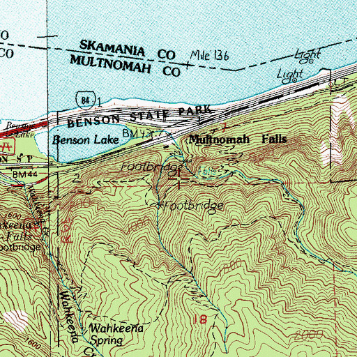 Topographic Map of Multnomah Falls, OR