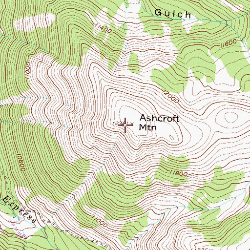 Topographic Map of Ashcroft Mountain, CO