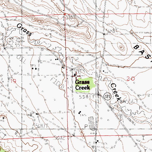 Topographic Map of Grass Creek, WY