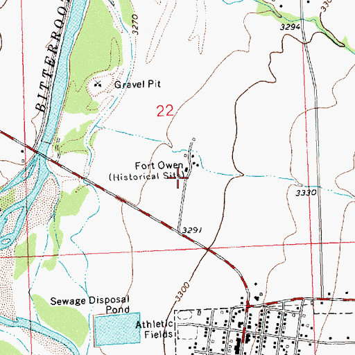 Topographic Map of Fort Owen State Park, MT