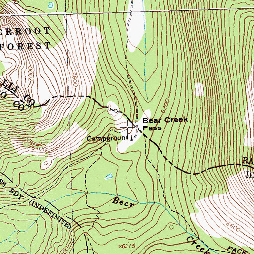 Topographic Map of Bear Creek Pass Campground, MT