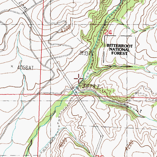 Topographic Map of Middle Fork Three Mile Creek, MT