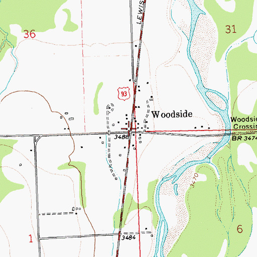 Topographic Map of Woodside Post Office (historical), MT