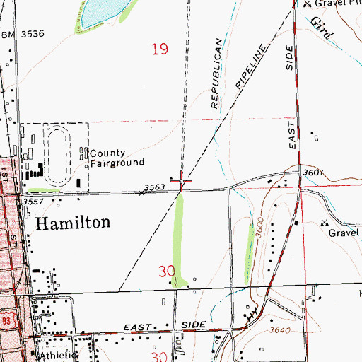 Topographic Map of Bitter Root Baptist Church, MT