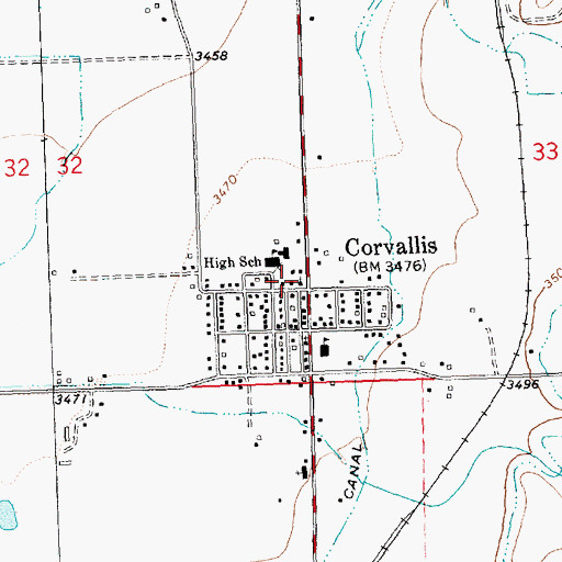 Topographic Map of Corvallis United Methodist Church, MT